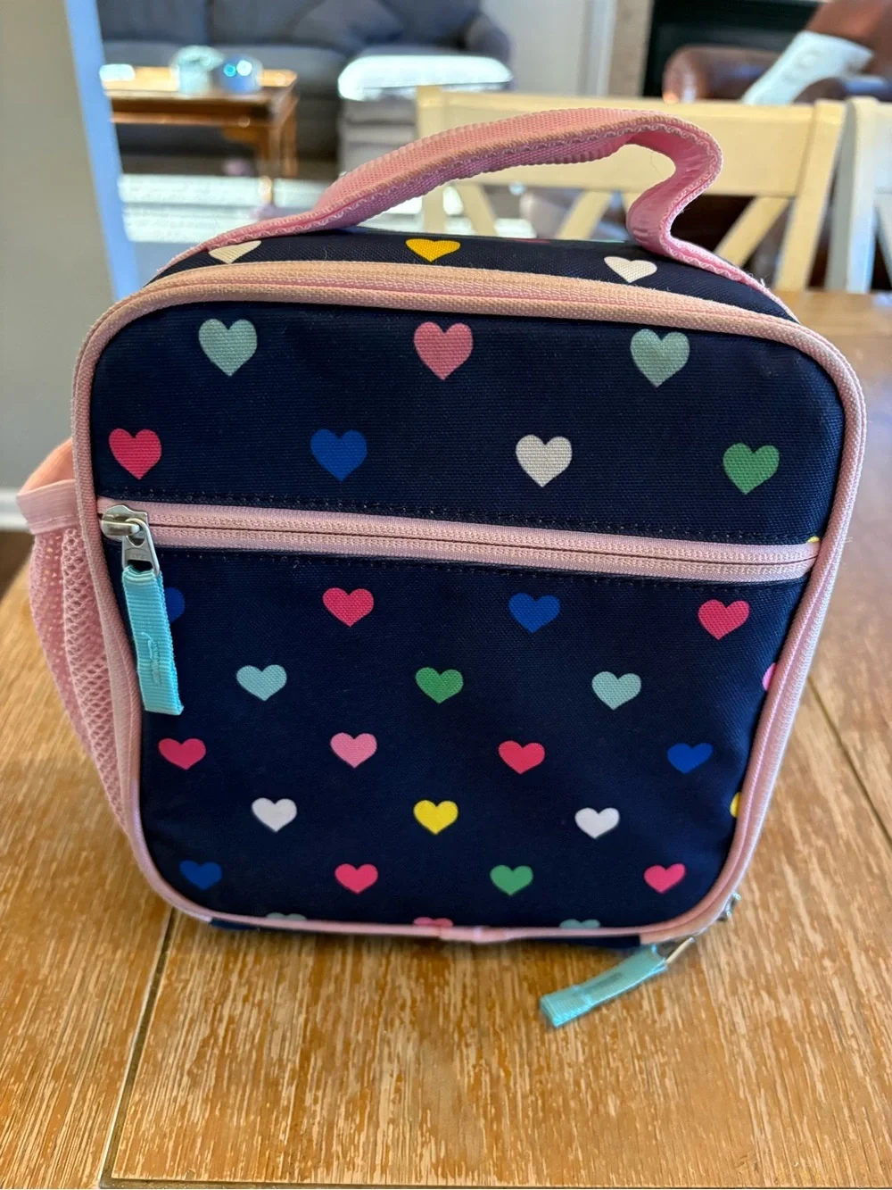 Pottery Barn Kids Heart Print Navy Lunch Box with Pink Trim